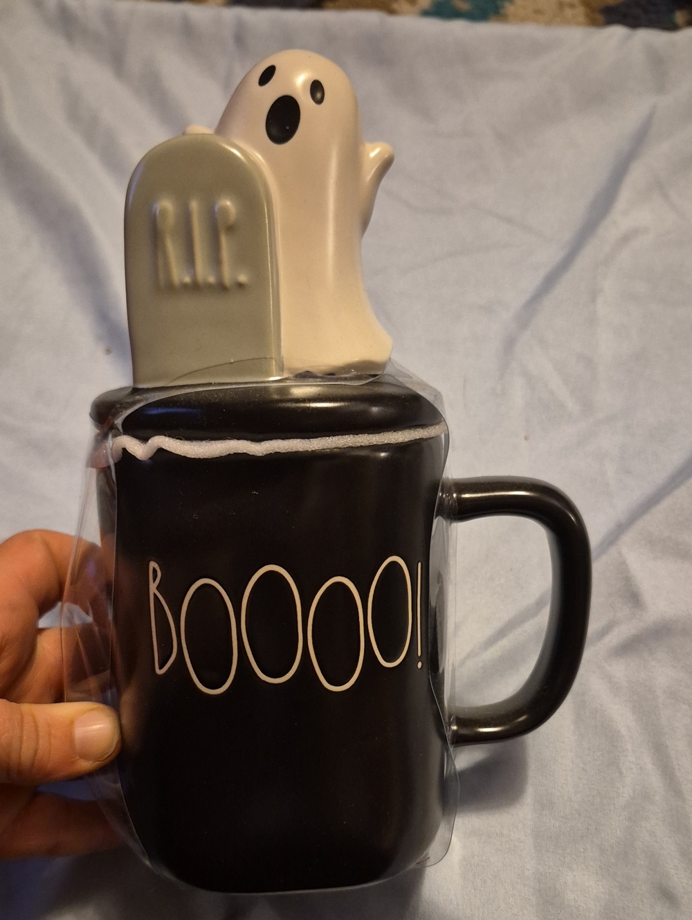 Rae Dunn Black Halloween 'BOOOO!' Mug with Ghost Lid